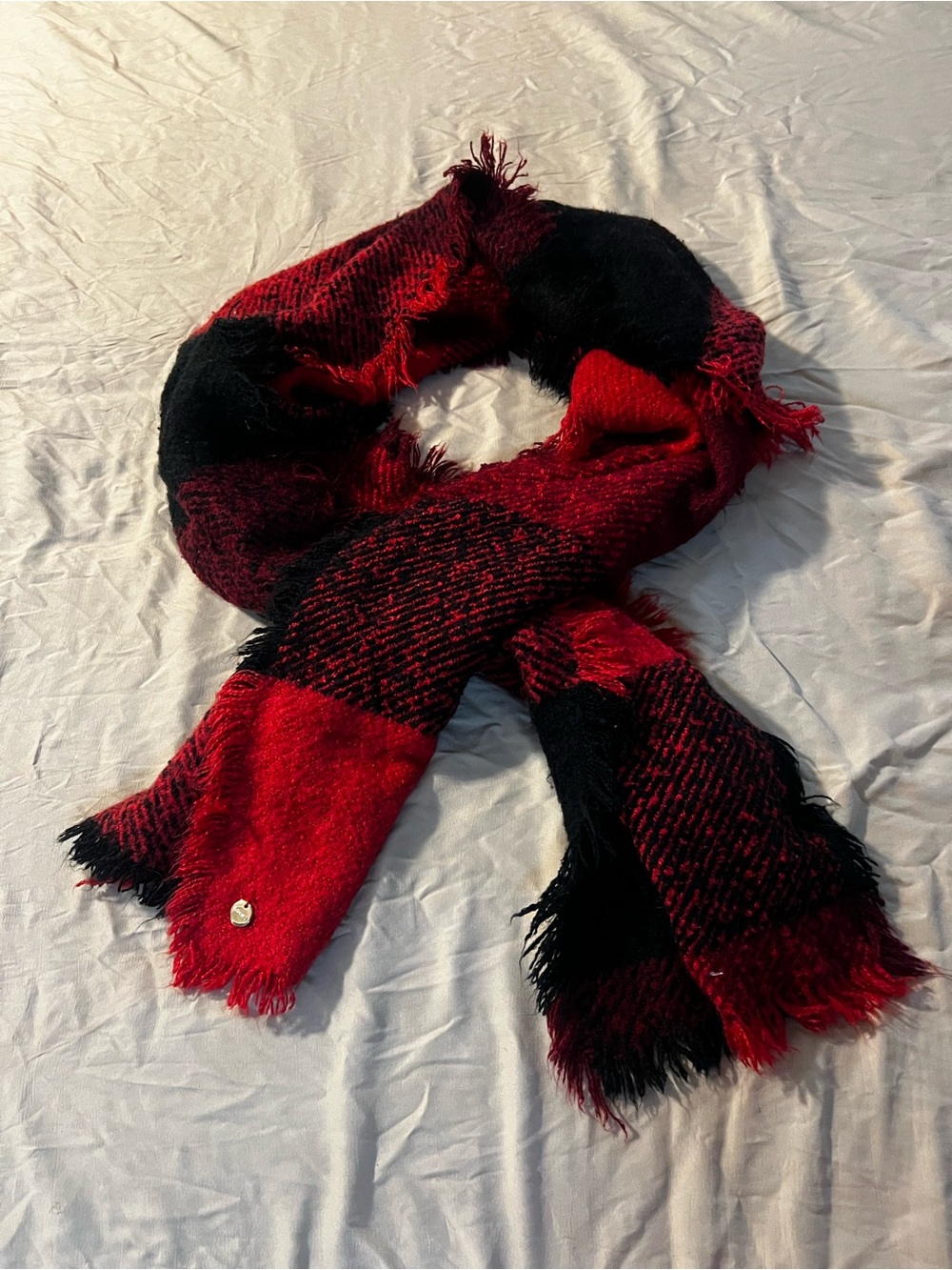 Express Red and Black Plaid Fringe Scarf